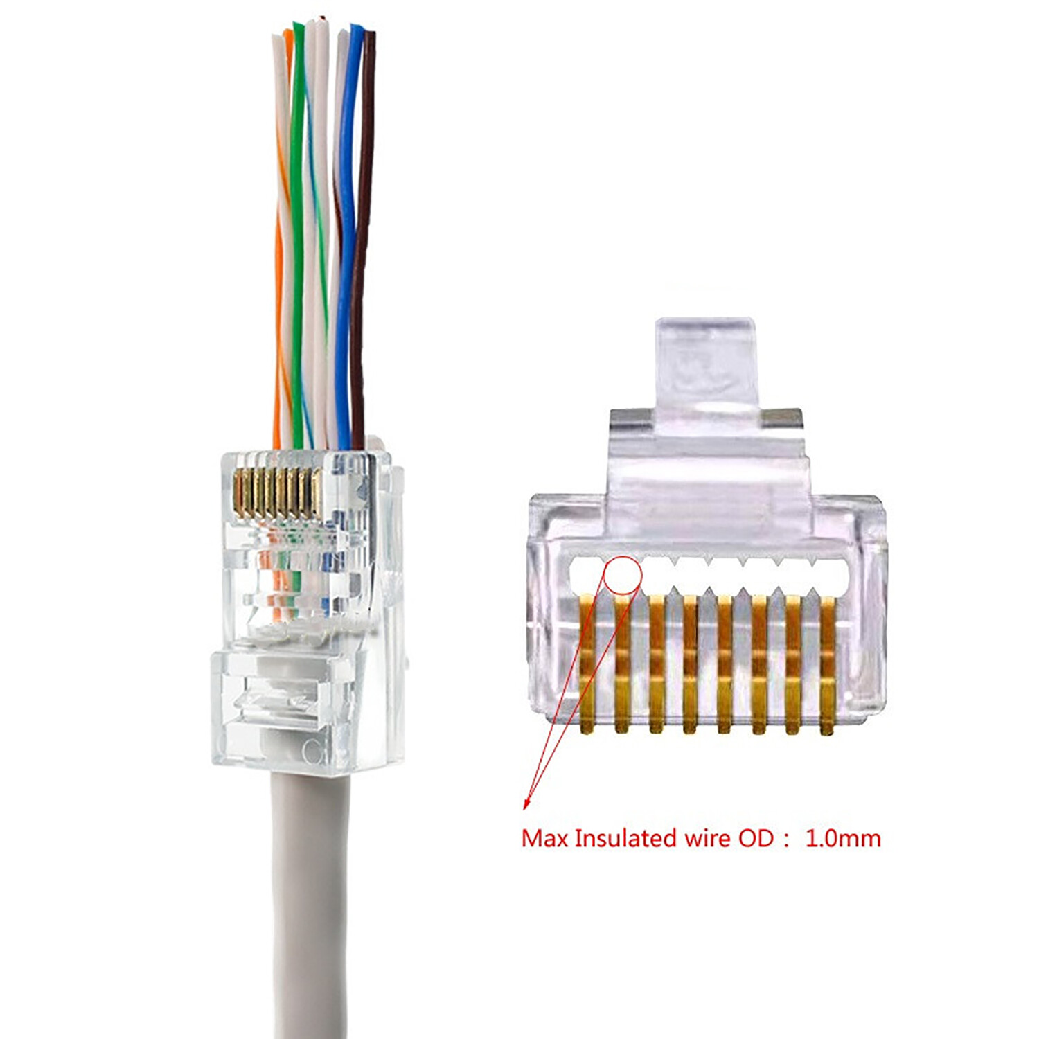 100Pcs RJ45 CAT5/5e CAT6 Pass Through Connector End Plug Network Cable Ends 8P8C