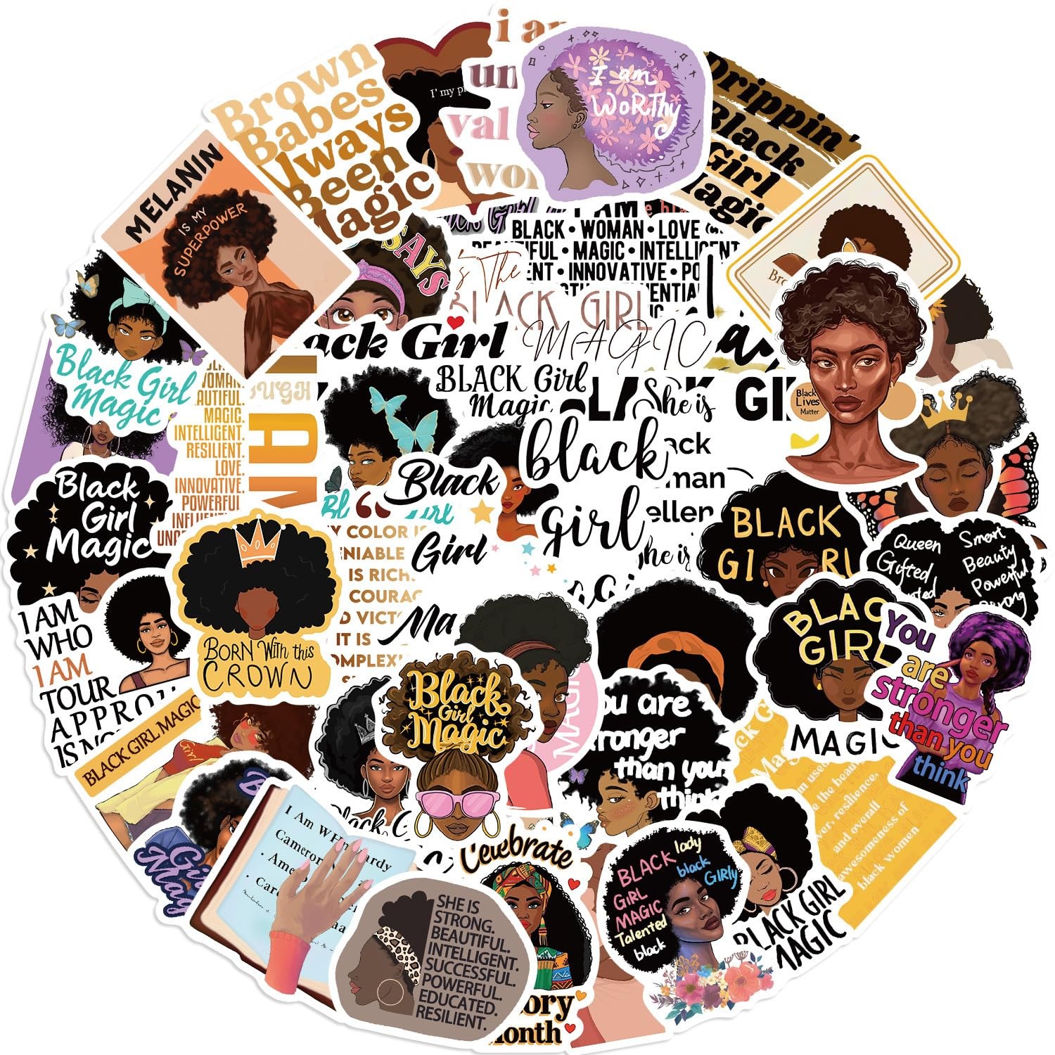 Black Girl Magic Stickers – 50 Pcs Planner 1.57-2.76 inch,