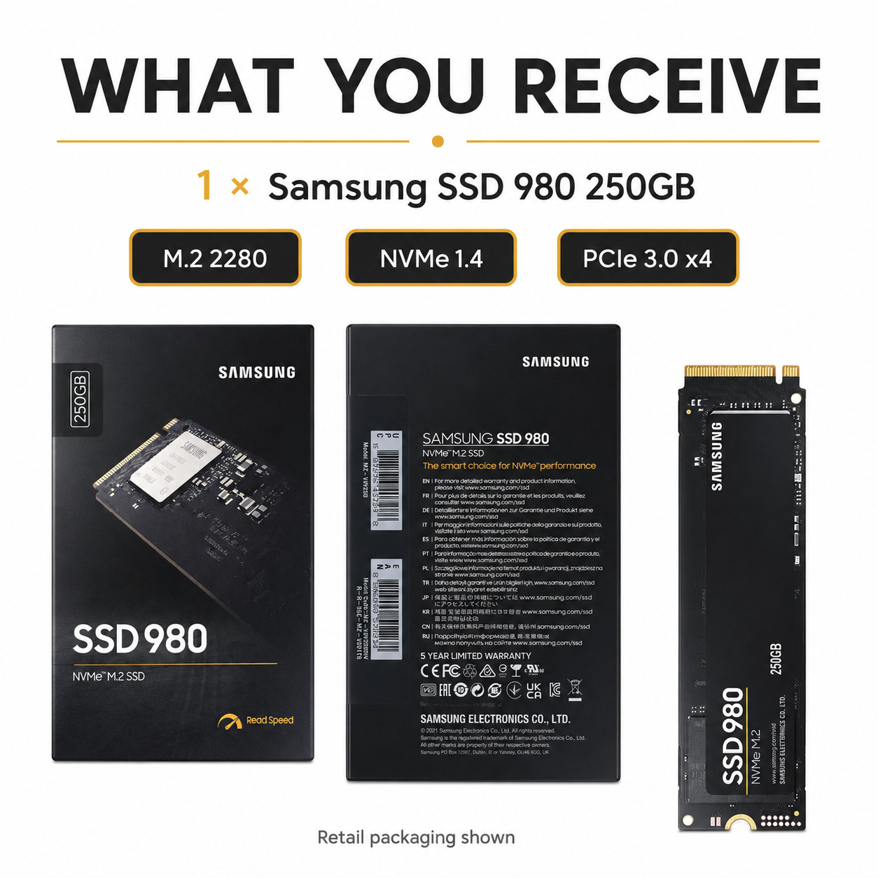 Original Samsung SSD 980 MZ-V8V250BW 250GB NVMe1.4 With installation tools