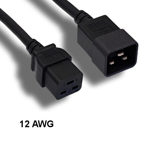 KNTK 3ft AC Power Cord IEC-60320 C19 to C20 Extension 12 AWG 20A 250V SJT Cable