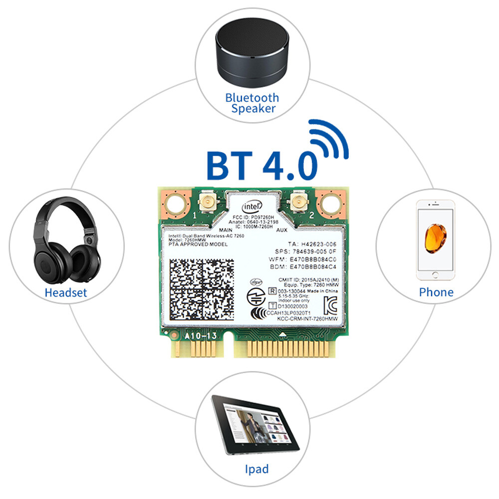Intel Dual Band Wireless AC7260 WiFi Bluetooth Mini PCIe Wifi Card for PC Laptop
