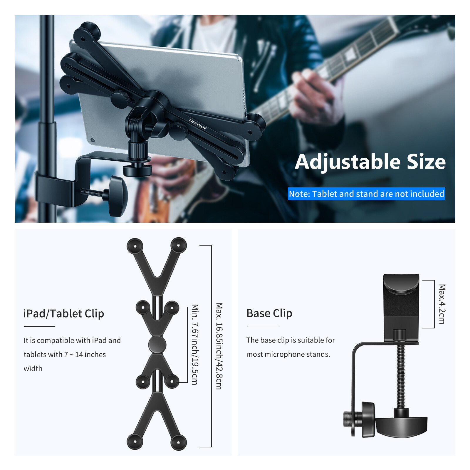 Neewer 7-14 inches Adjustable Tablet Holder Mount with 360 Degree Swivel Clamp