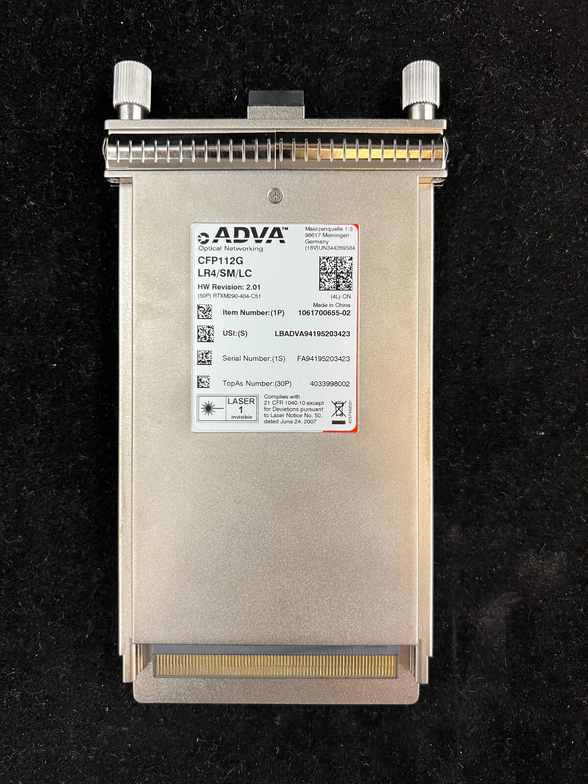 Adva, CFP112G LR4/SM/LC, 1061700655-02, CFP FOR 100GBE RTXM290-404-C51