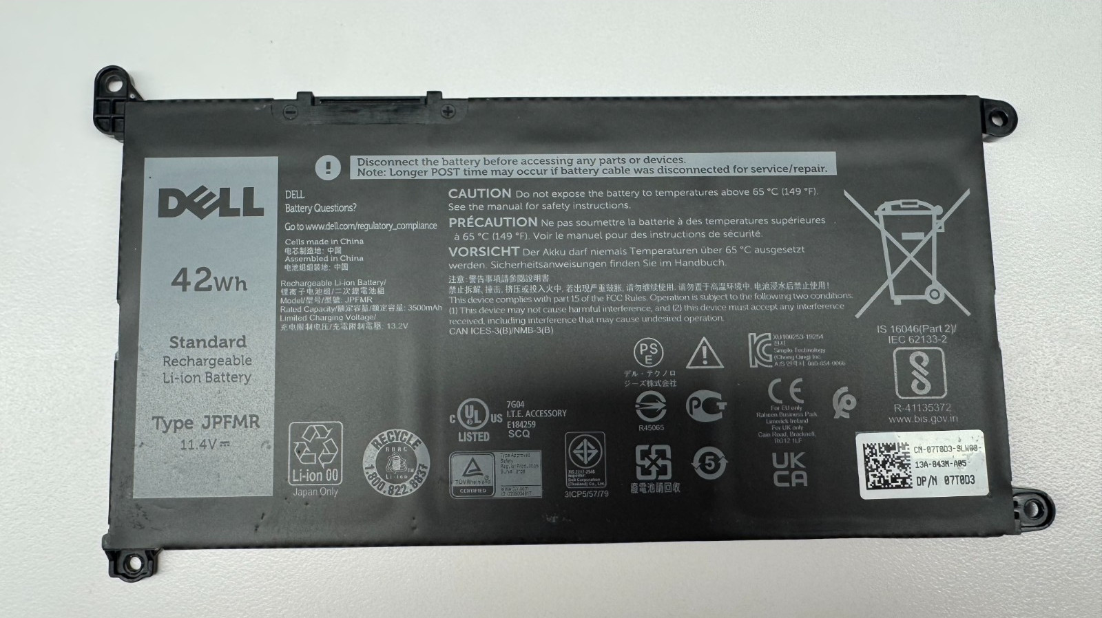 Genuine OEM Dell Chromebook Battery JPFMR 42Wh for Dell Chromebook 3100