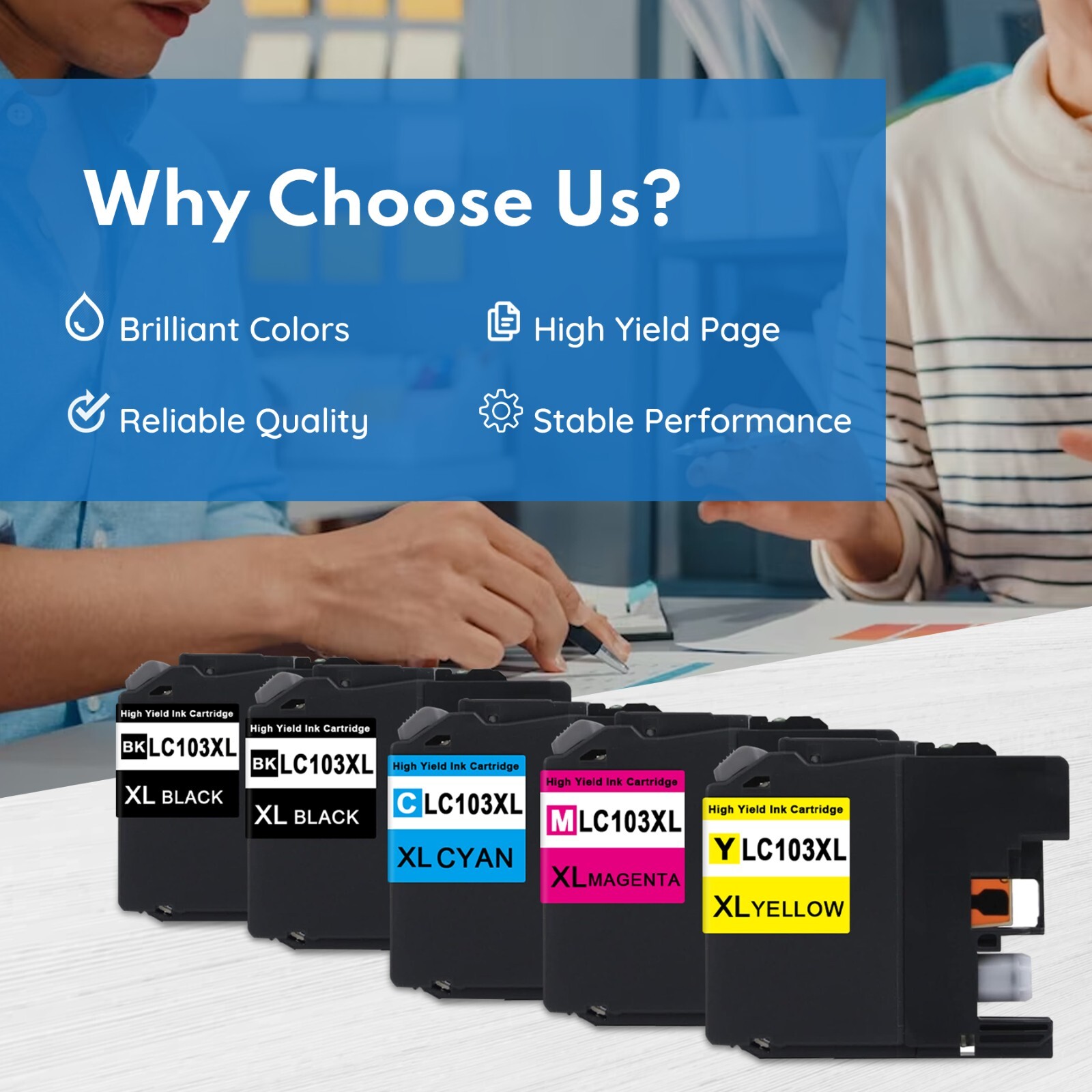 LC103 & LC103XL Ink Cartridges (5-Pack: 2BK, 1C, 1M, 1Y) for Brother Printers