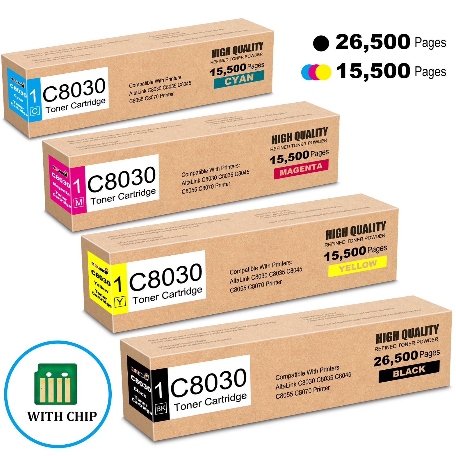 Replacement Toner for Xerox AltaLink C8030 C8035 C8055 | 006R01697-700 | 4 Pack