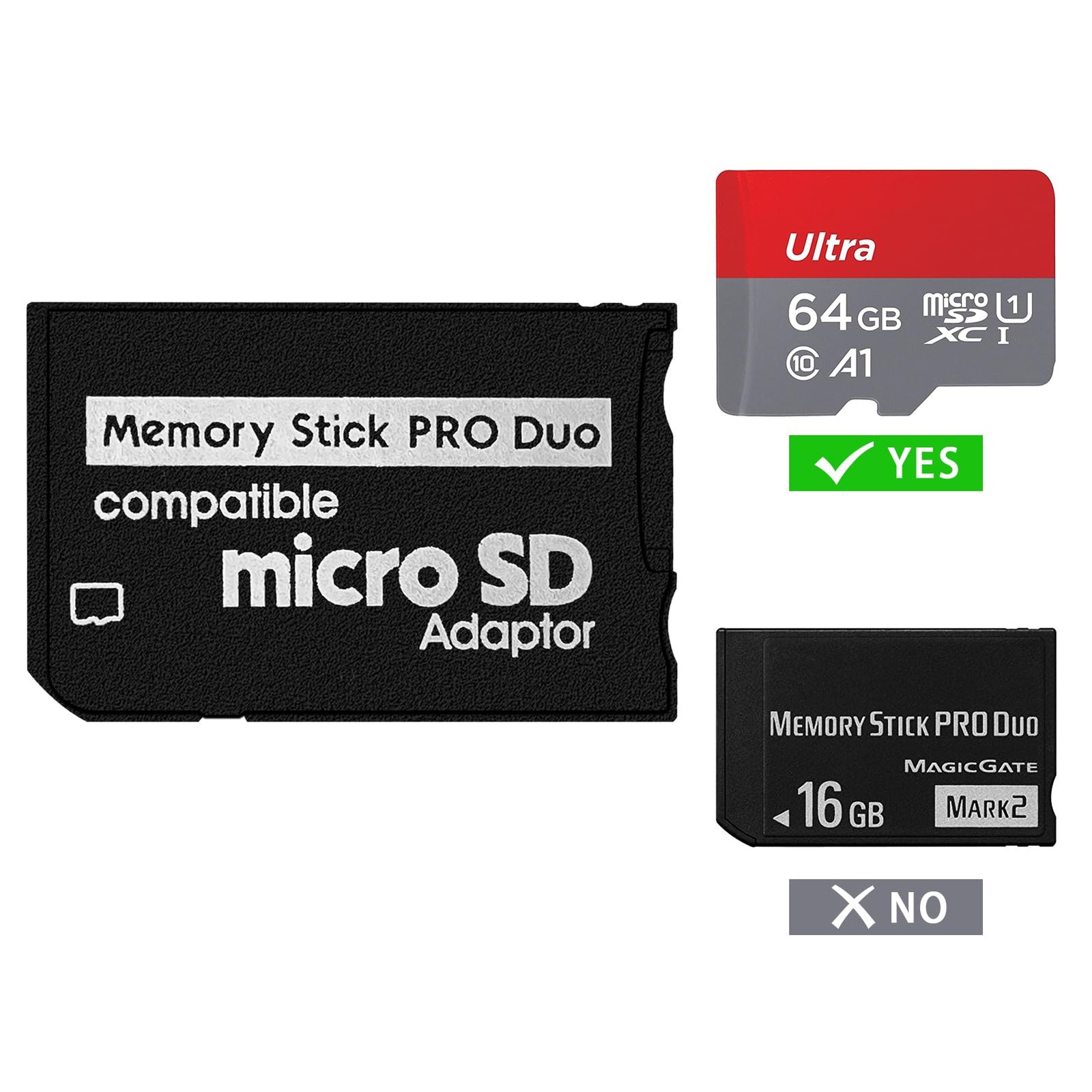 Micro SD to Memory Stick PRO Duo Adapter 128GB Max for PSP Camera Handycam