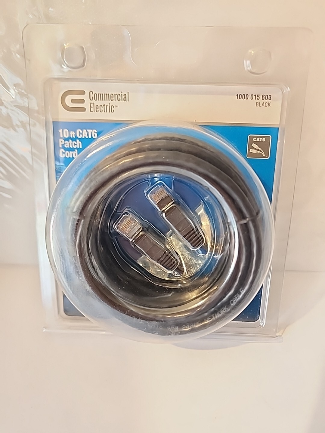 Commercial Electric Cat6 Patch Cord 10Ft Black Electronic Cable New