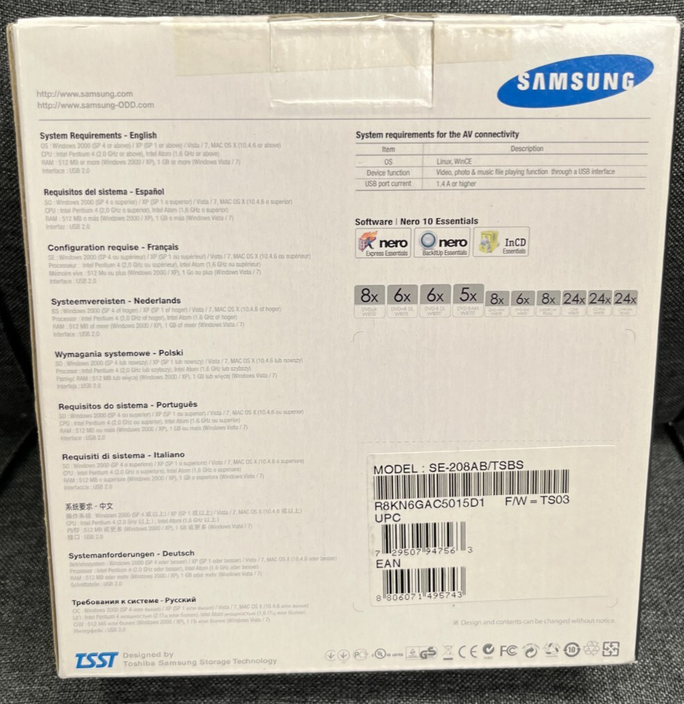 Samsung Super WriteMaster Slim Portable DVD Writer USB 2.0 #SE-208AB/TSBS New