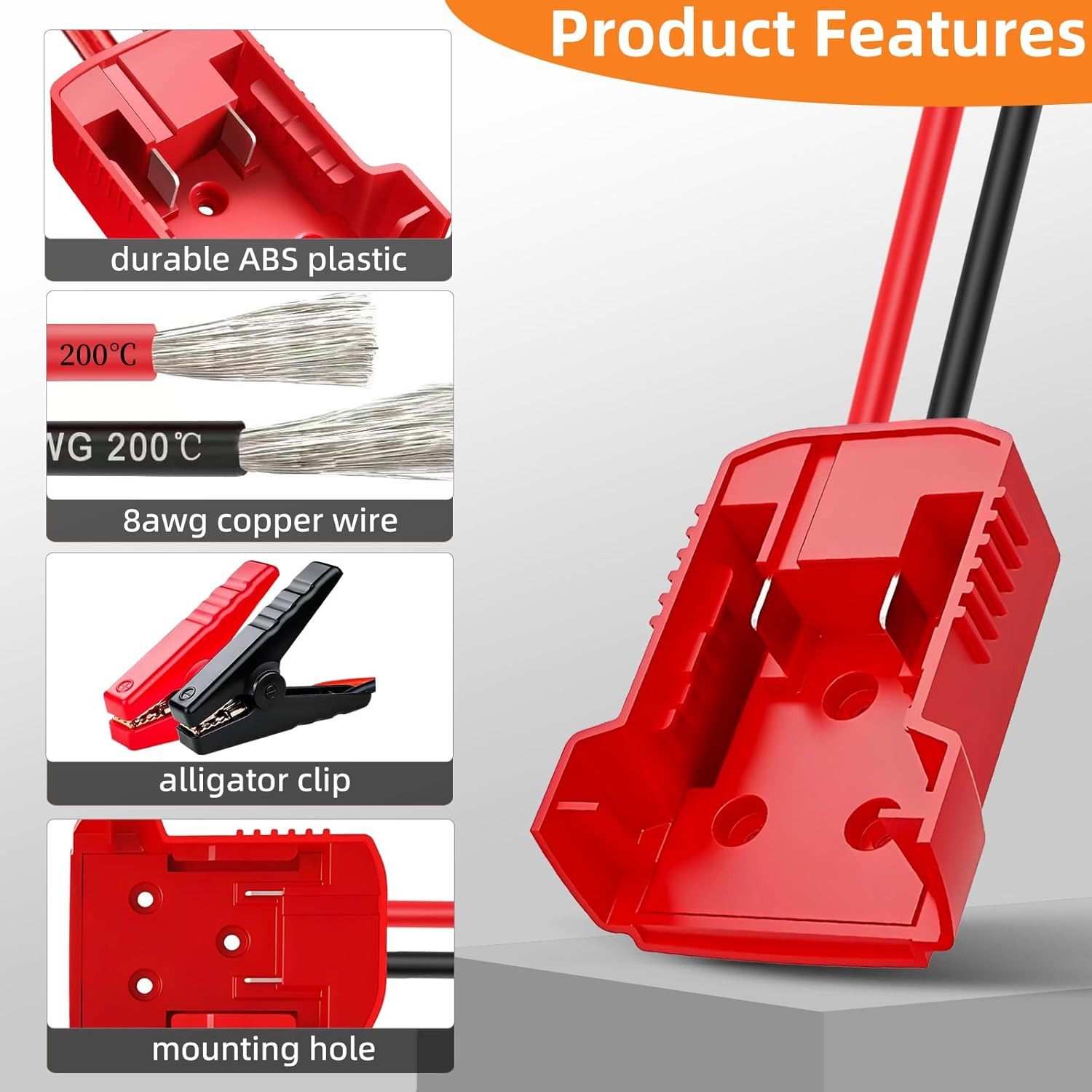 2.2FT 8AWG Flexible Silicone Cable Adapter with Alligator Clips,Compatible with