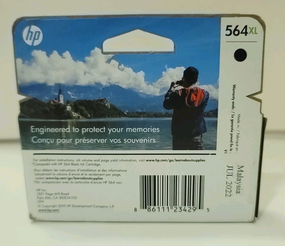 HP 564 XL Black Ink Cartridge Genuine OEM CN684WN High Yield New Sealed 07/22