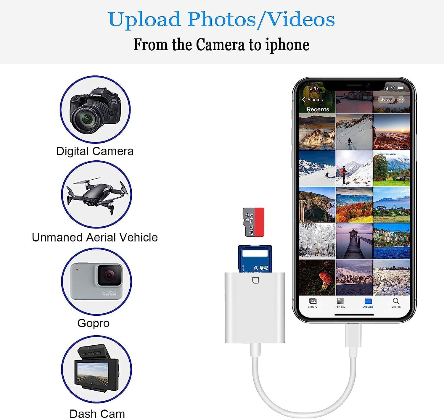 SD Card Adapter Camera Reader for iPad iPhone 6 6S 7 8 Plus 11 12 Pro X Xs Lot