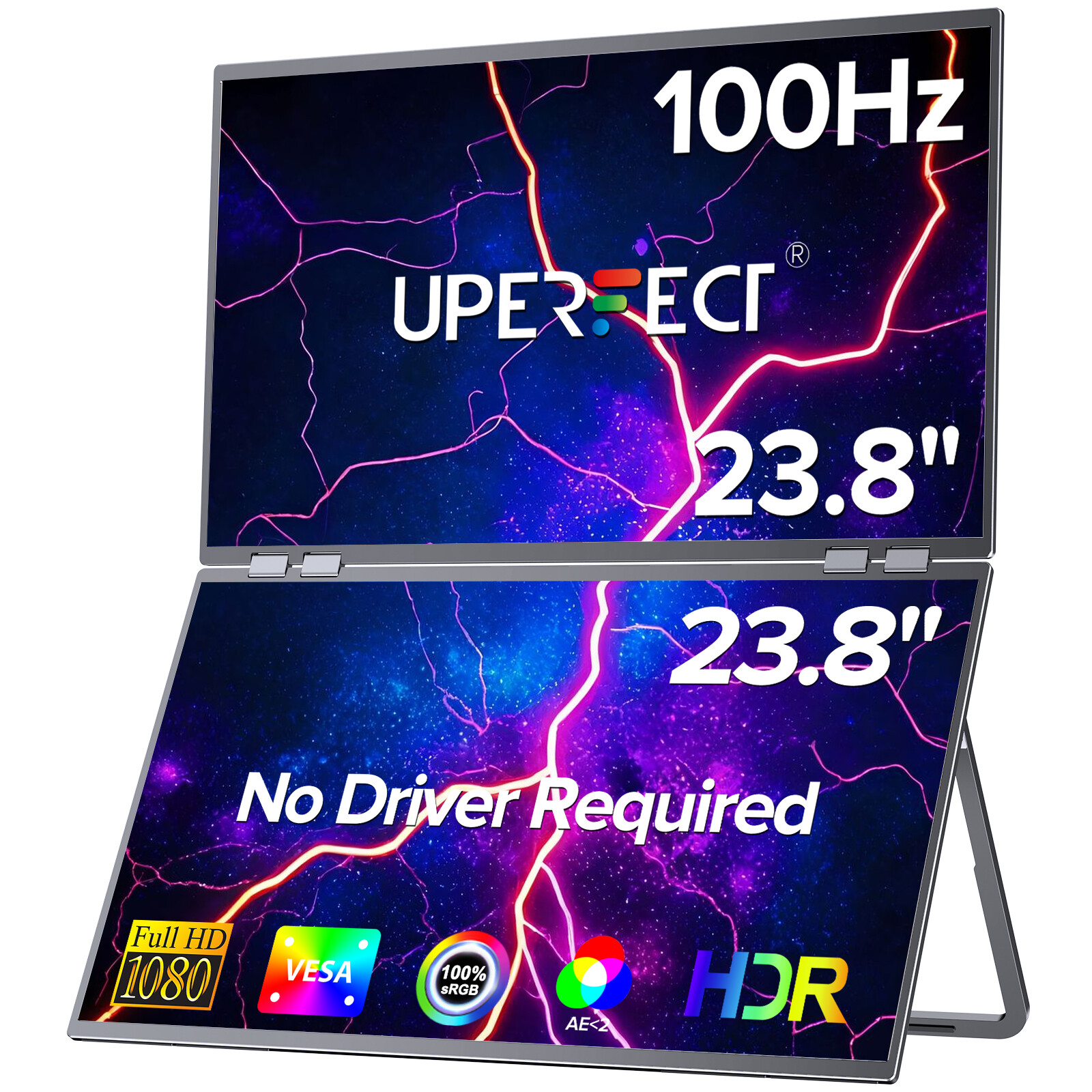 UPERFECT 23.8″ FHD 100Hz Dual Monitor Adjustable Stand Monitor Extender Screen