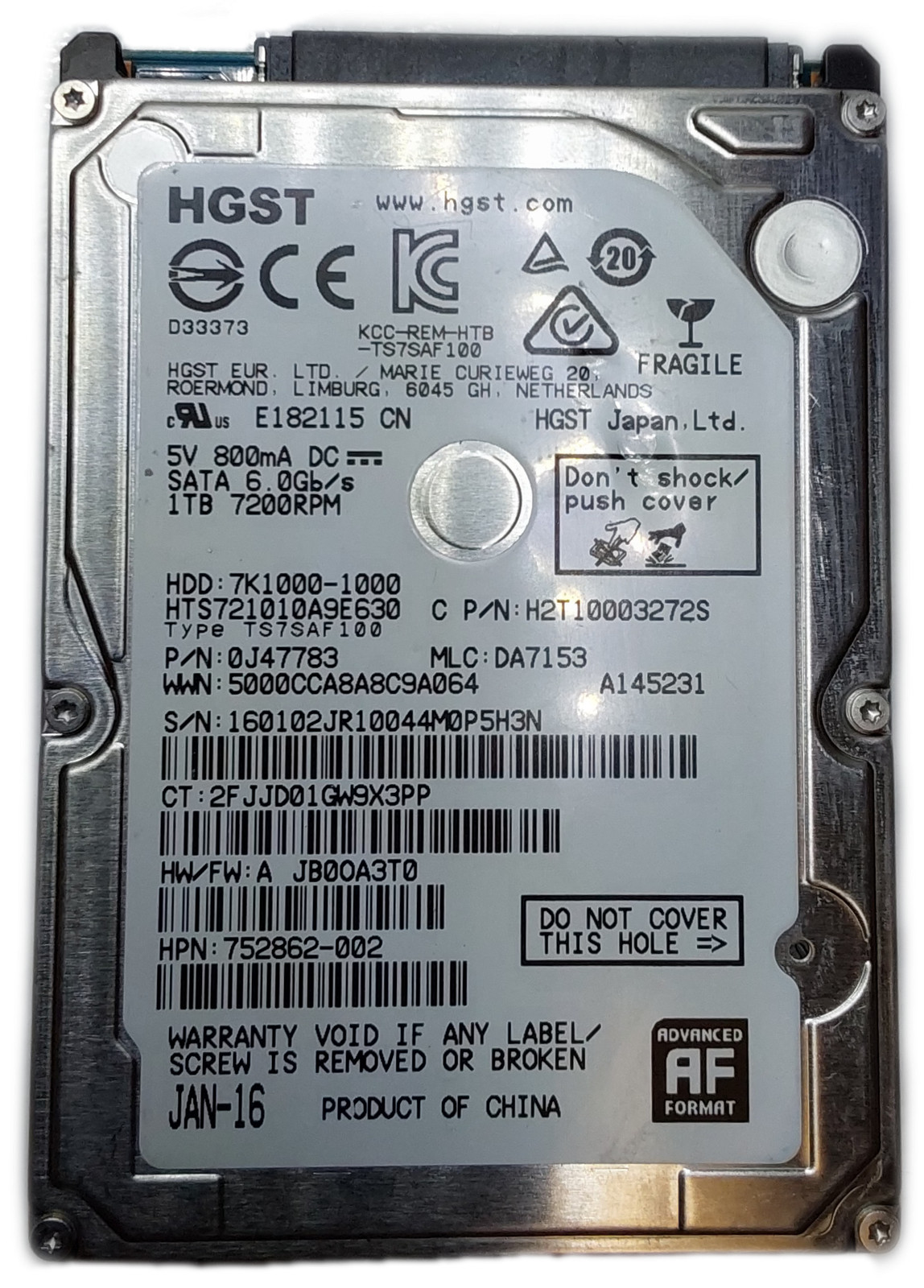 Hitachi /Western Digital Travelstar HTS721010A9E630 1TB 2.5″ SATA III HDD