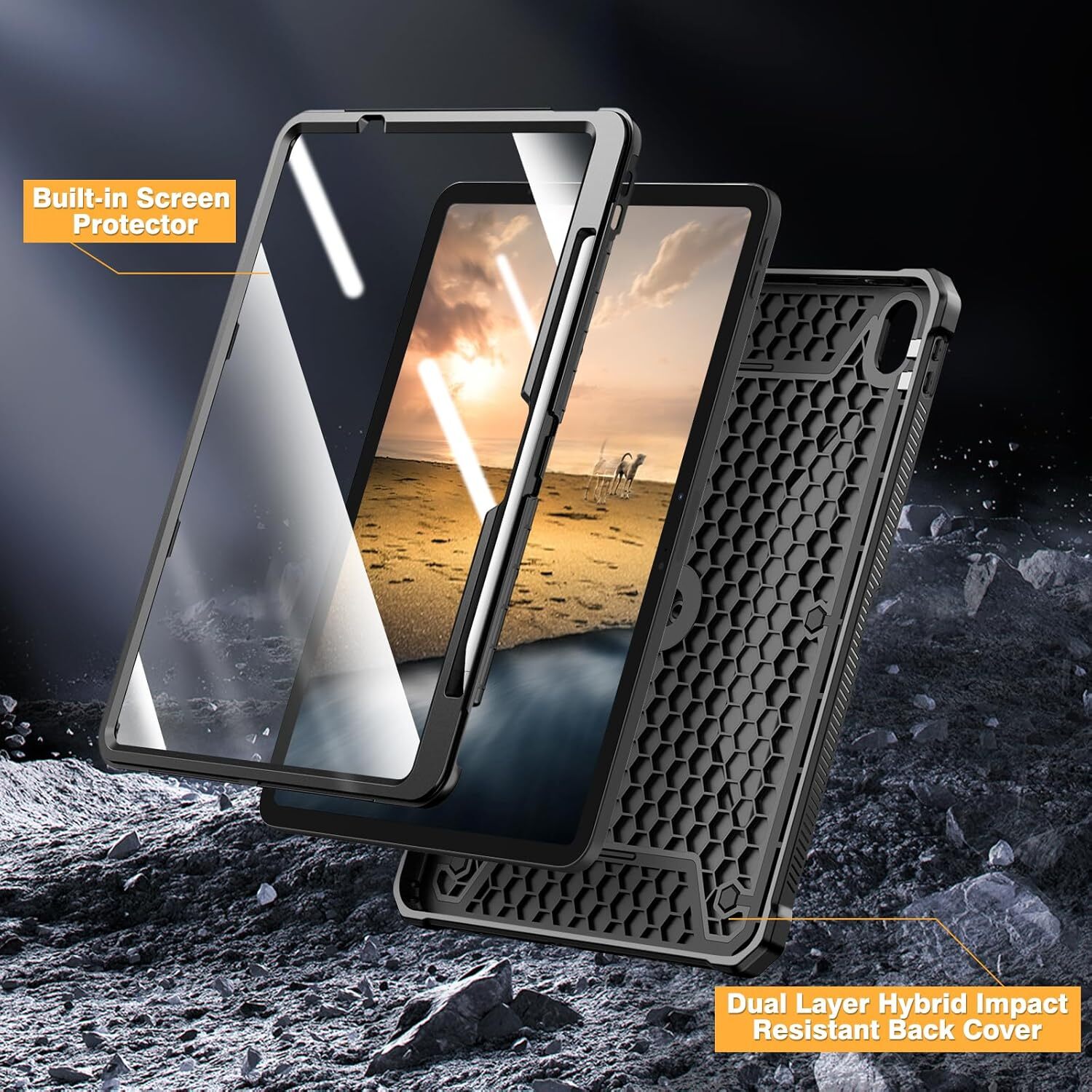 Shockproof Case for iPad Air 11-inch M2 (2024) Rotating Grip Stand Rugged Cover