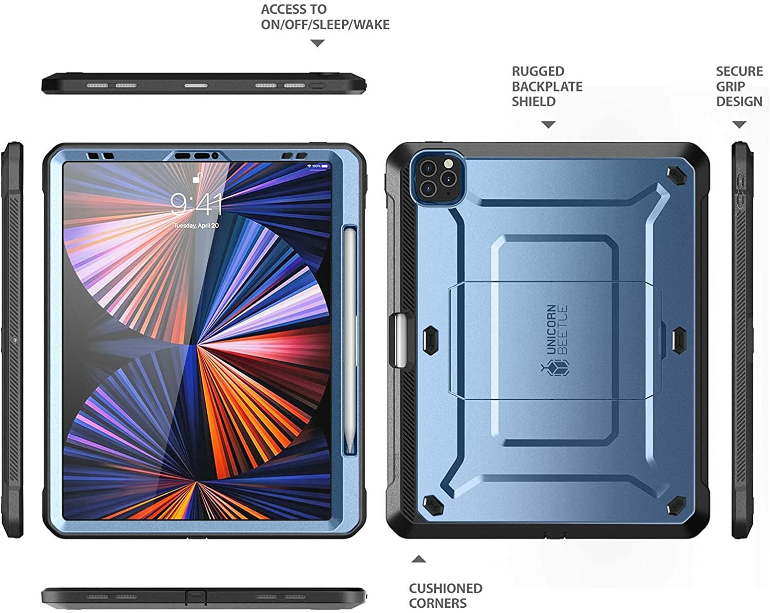 For iPad Pro 12.9″ (6th/5th/4th Gen) 2022, SUPCASE w/ Pen Slot Case Screen Cover