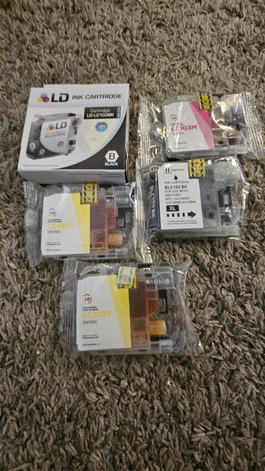 5 LD Products LC105bk Black (2) & Color Ink Y (2) , C-Printer Ink