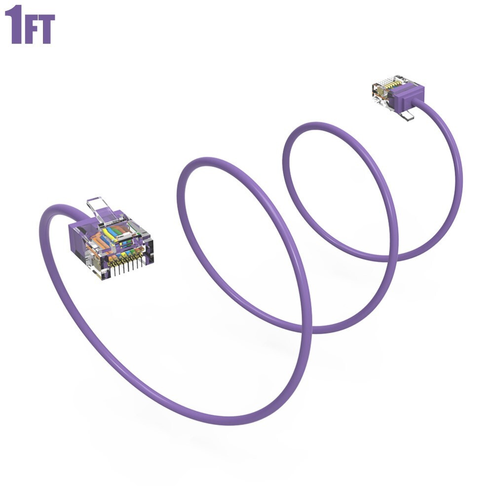 1FT-10FT Cat6A RJ45 Network LAN Ethernet Patch Cable UTP Super Slim 32AWG Purple