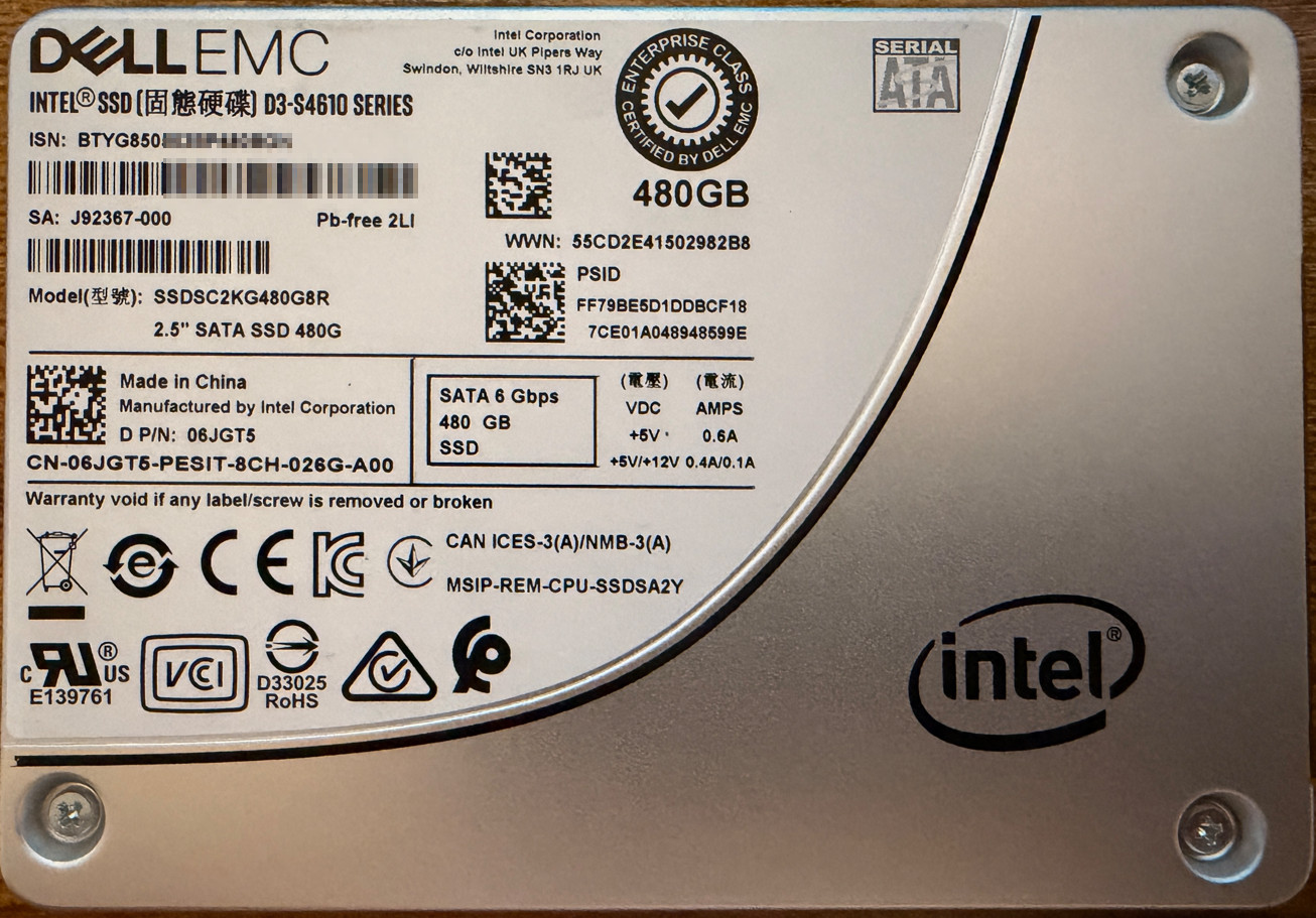 06JGT5 DELL EMC D3-S4610 480GB SATA 2.5” ENT 6Gb/s SSD 06JGT5 SSDSC2KG480G8R