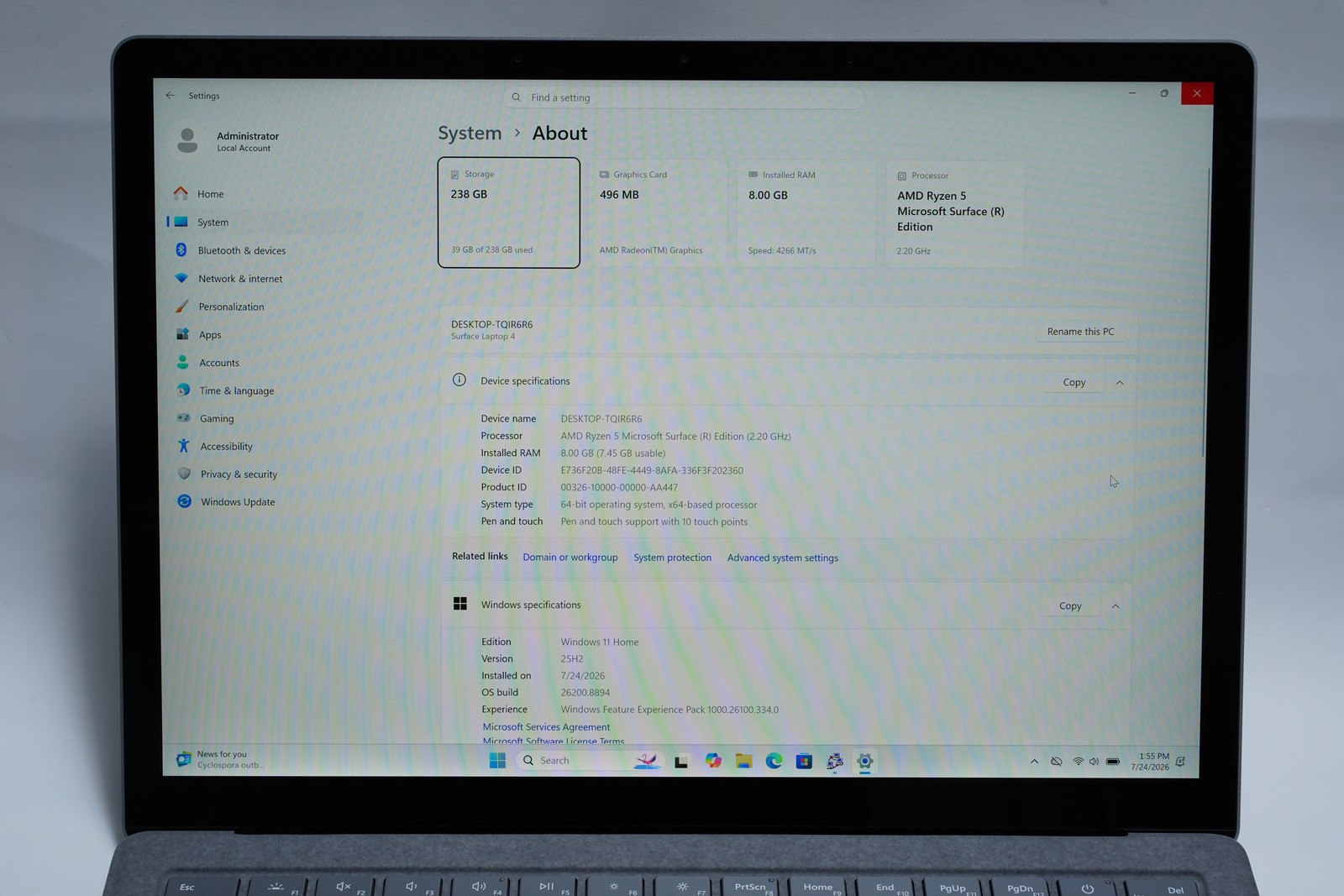 Microsoft Surface Laptop 4 13.5″ Touch Ryzen 5 4680U 8GB 256GB SSD Platinum