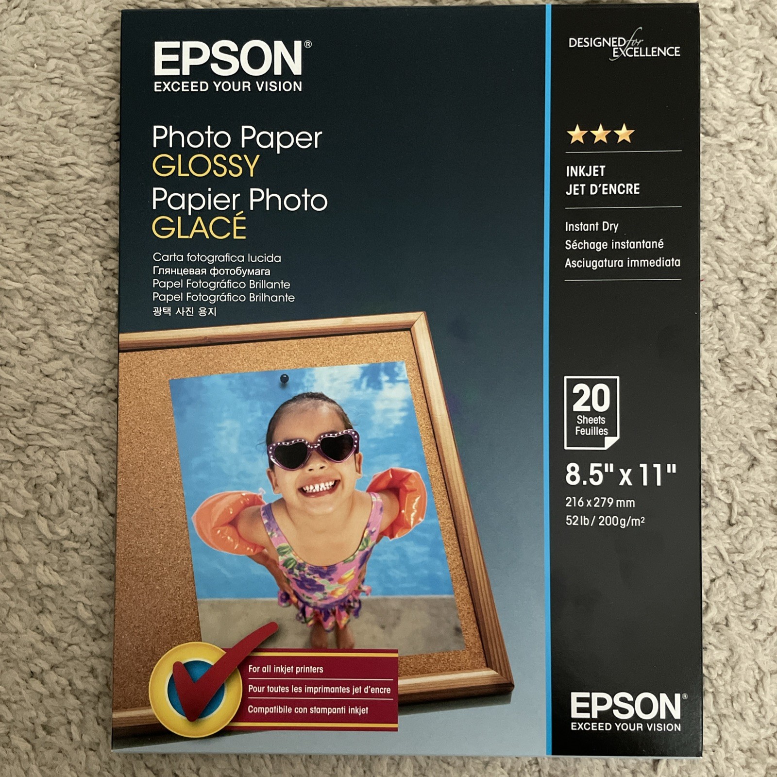 Epson Glossy Photo Paper 8.5 inch x 11 inch Pack of 20 Sheets
