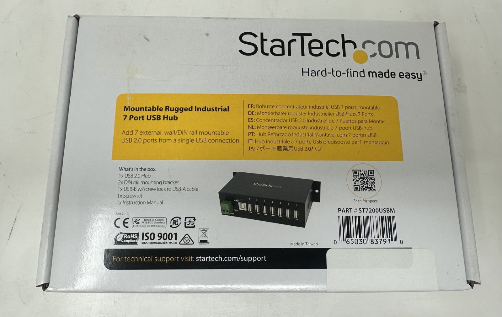 StarTech 7-Port USB 2.0 Hub – Metal Industrial USB-A Hub Model ST7200USBM