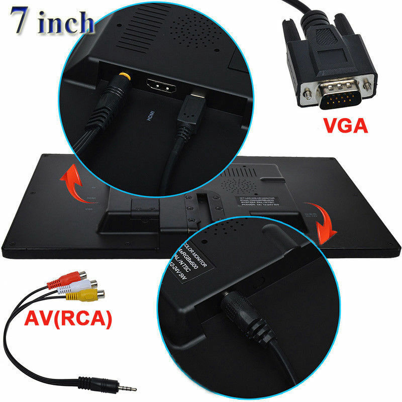 US Portable 7″ Small HDMI LCD Monitor w/Speaker for PC/TV/Security System VGA