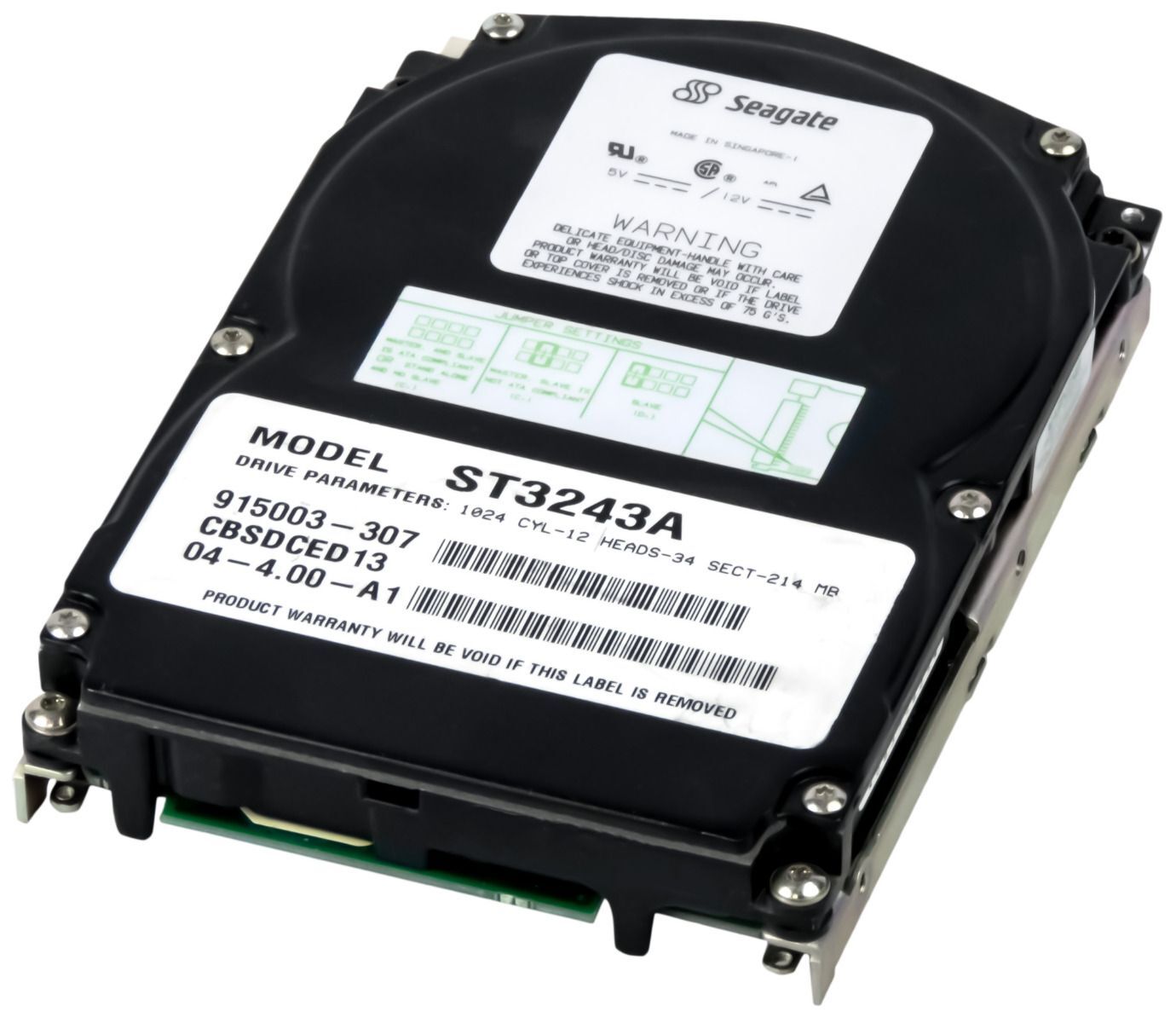 Seagate ST3243A 3.5in 214MB 3.8K ATA IDE Internal HDD Temperatursensor Black