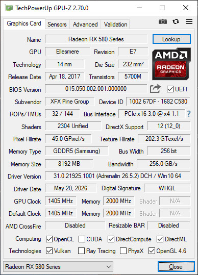 Refurbished XFX RX 580 8GB OC+ | 1yr Warranty