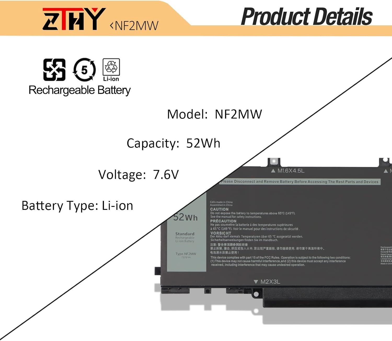 NF2MW Laptop Battery Replacement for Dell Latitude 7400 2 in 1 Latitude 9410 2