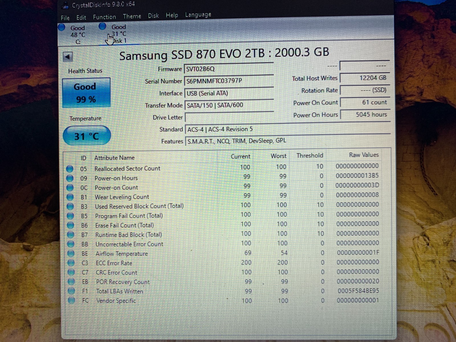 Samsung 870 EVO 2TB 2.5″ SATA III Internal SSD MZ-77E2T0 99-100% Health
