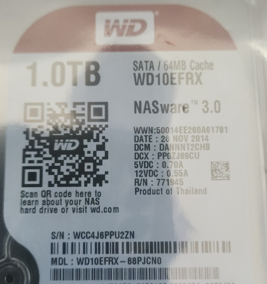 Western Digital 1TB 3.5″ SATA HDD – WD10EFRX-68PJCN0, DCM: DANNNT2CHB