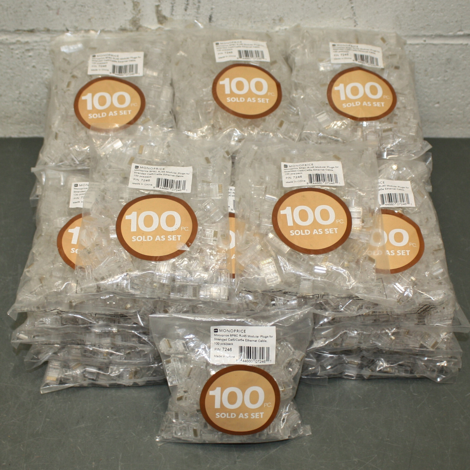 (4600) Monoprice Modular Plugs 7246, Ethernet CAT 5e, RJ45, Gold Plated Contacts