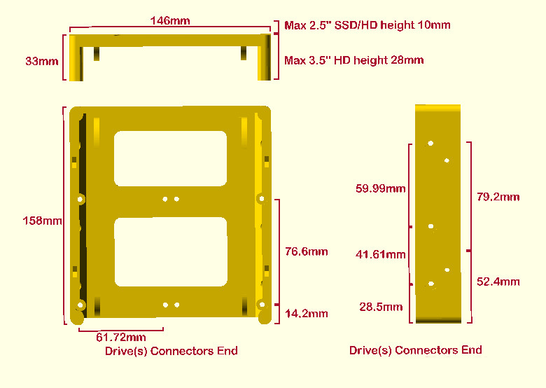 5.25” Drive Bay to 2x 2.5” SSD + 3.5″ HDD Tray Adapter Slot Mounting Bracket!