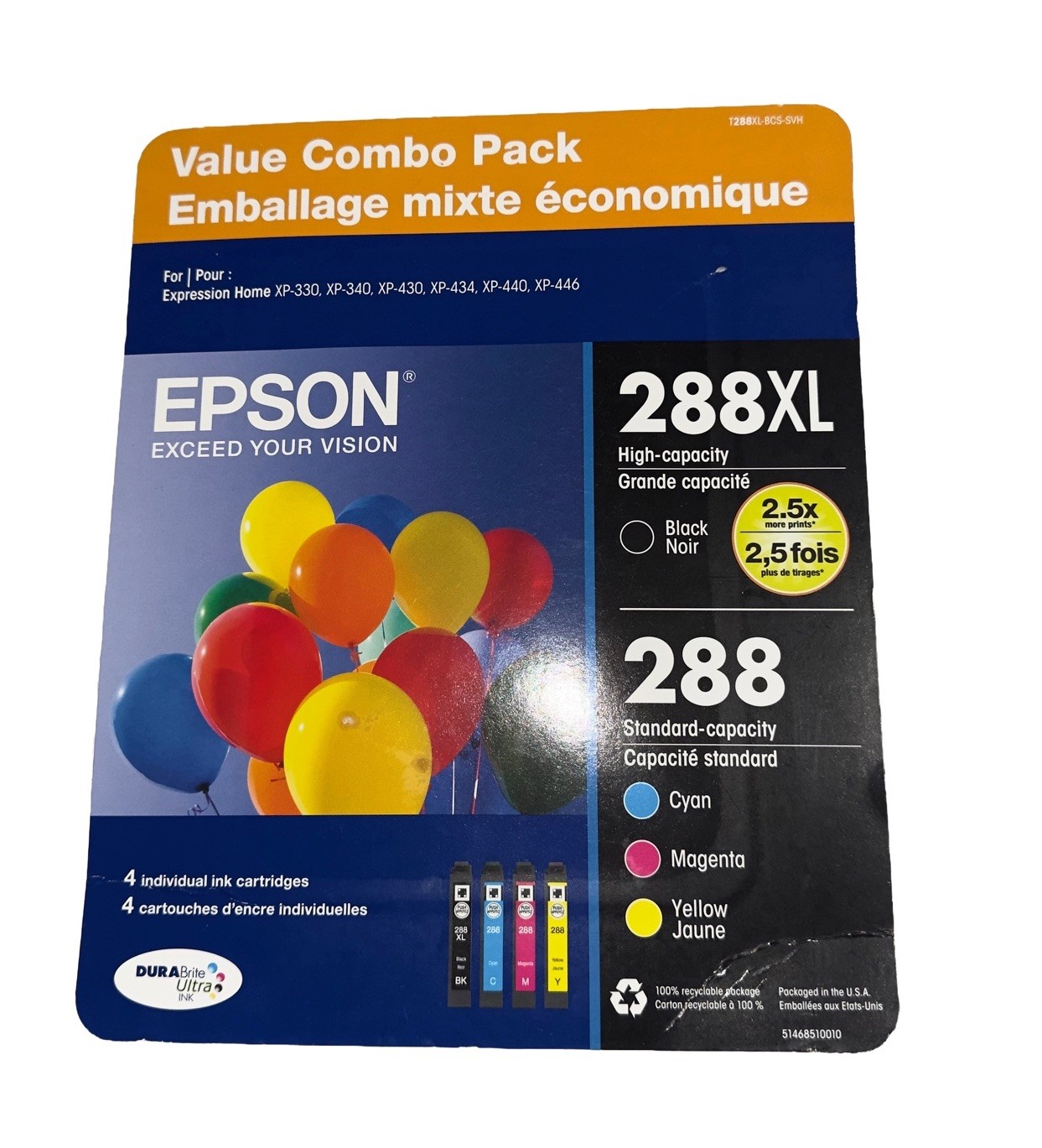 Epson 288XL Black & 288 Color Pack Ink Cartridges 06/2026 T288XL-BCS-SVH