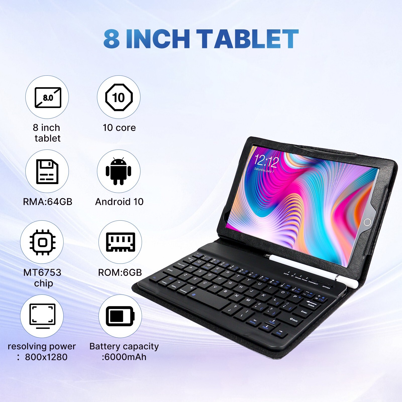 Android 10 Ten Core 8 Inch HD Game Tablet Computer PC GPS Wifi Bundle Keyboard