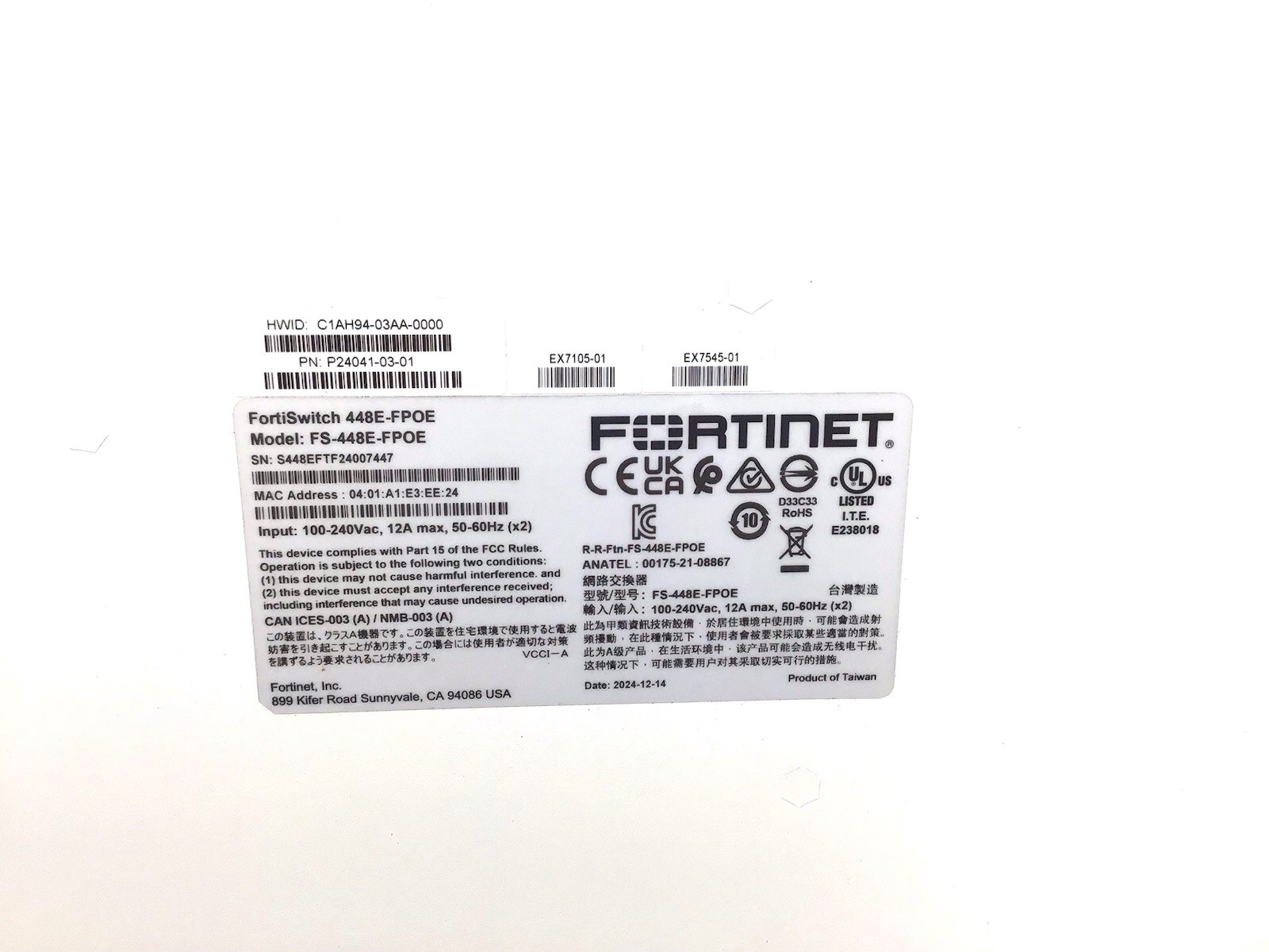 Fortinet FortiSwitch 448E-FPOE 48-port Ethernet Switch New Open Box Never Used