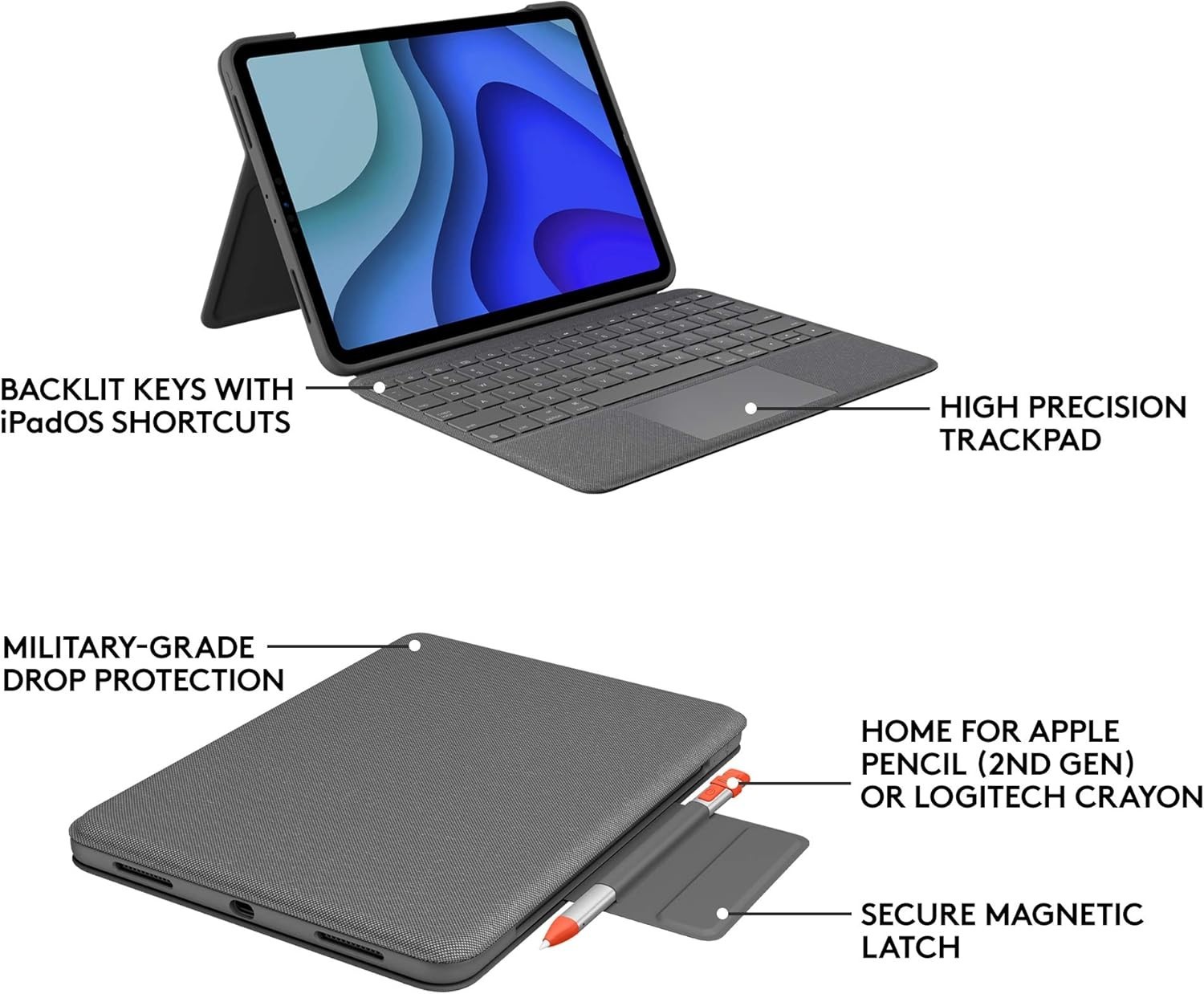 Logitech Folio Touch Keyboard Case Trackpad Backlit iPad Pro 11 1st 2nd 3rd 4th