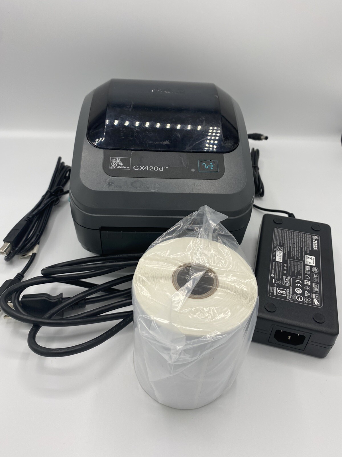 Zebra GX420d Thermal Label Printer USB/Serial/Ethernet w labels & Cables REFURB