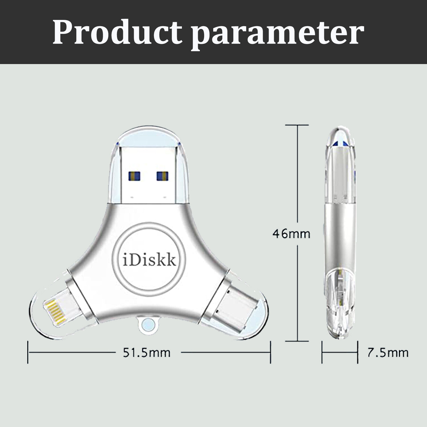 iDiskk 3 IN 1 USB Flash Drive Memory Storage Photo Stick for iPhone iPad Android