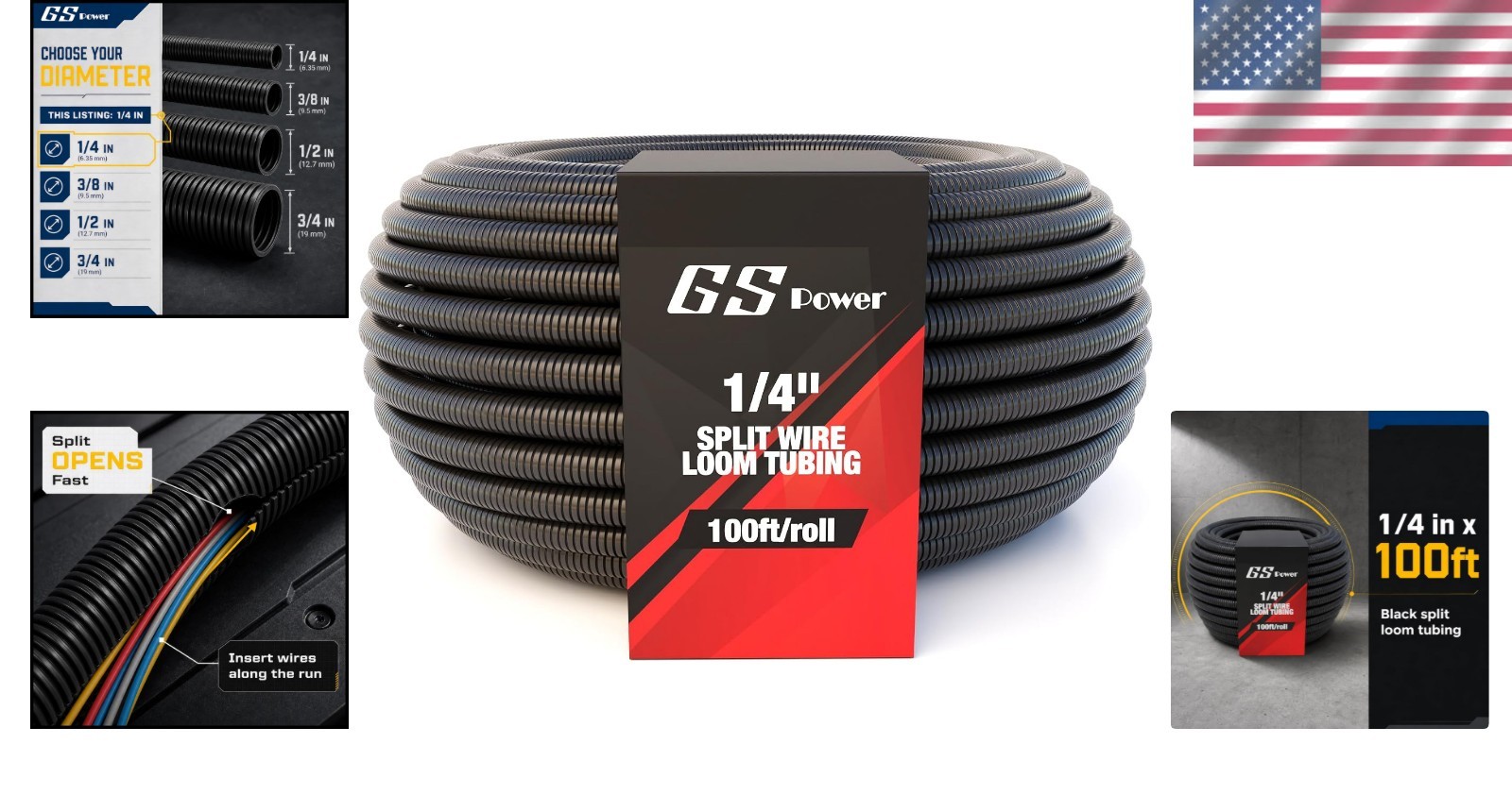 Power Wire Loom – 1/4 Inch X 100 Ft Split Cable Sleeves for Industrial Electr