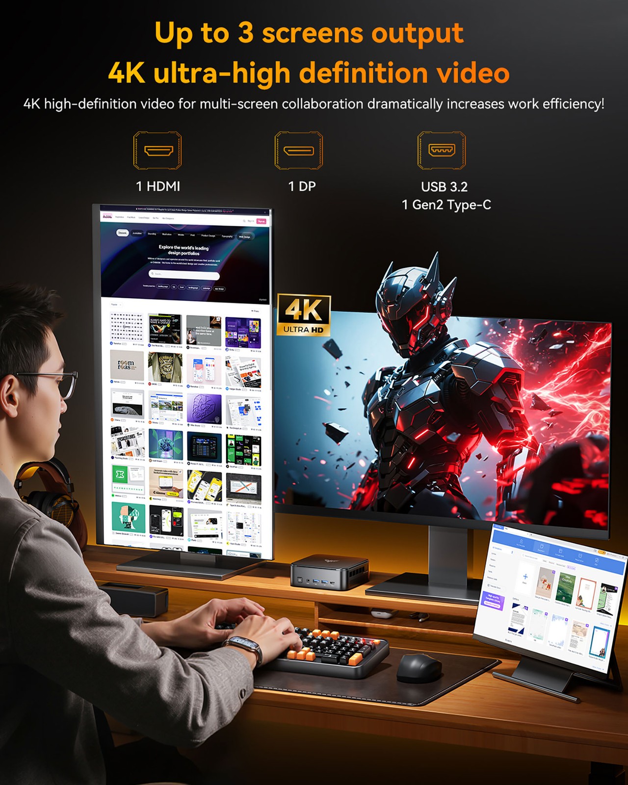 KAMRUI E3B 4K MINI PC AMD Ryzen 5 7430U 16GB LPDDR4X 512GB SSD Win11 Pro WIFI 6