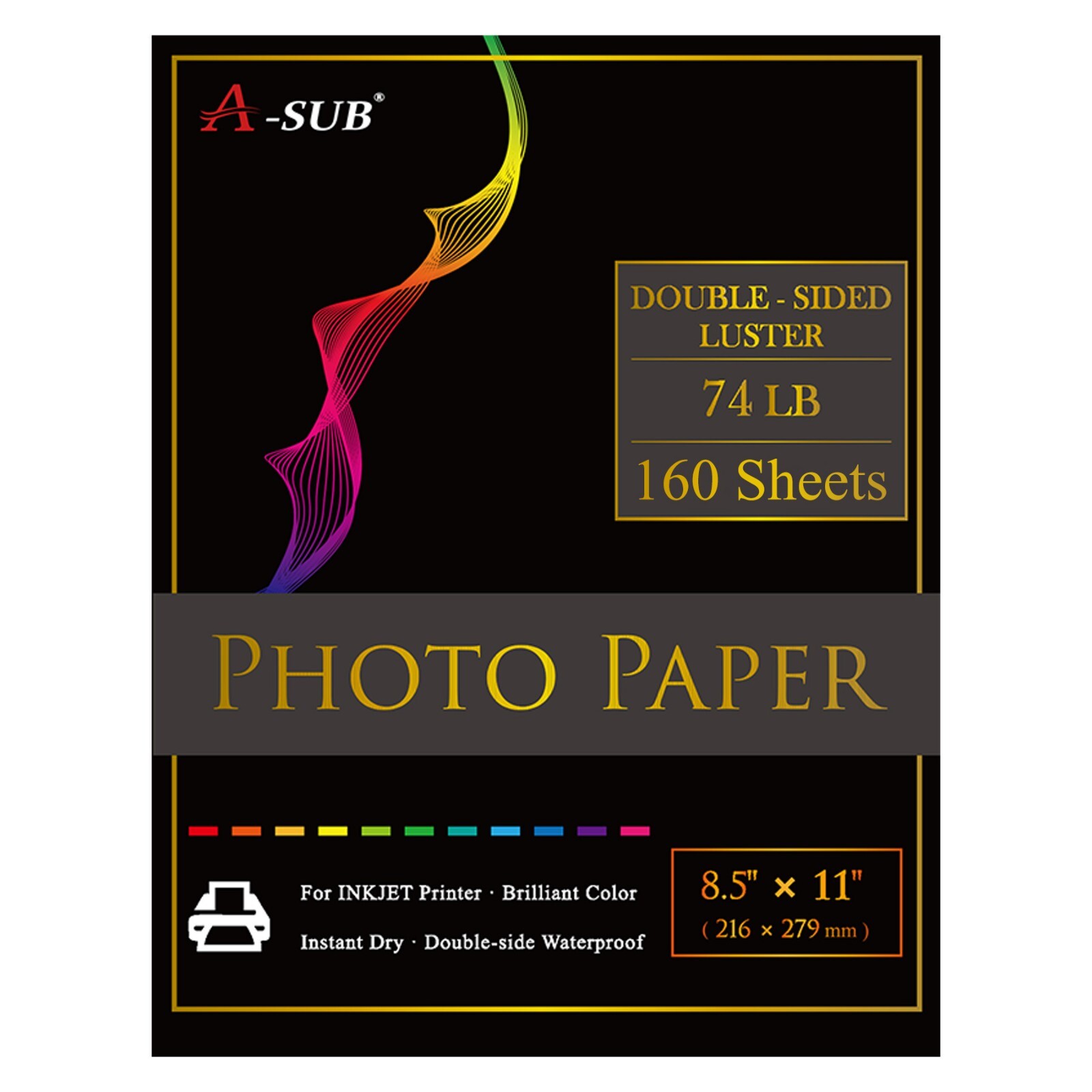 A-SUB Premium Double Sided Luster Photo Paper 8.5×11 74lb Inkjet Printer 160PK