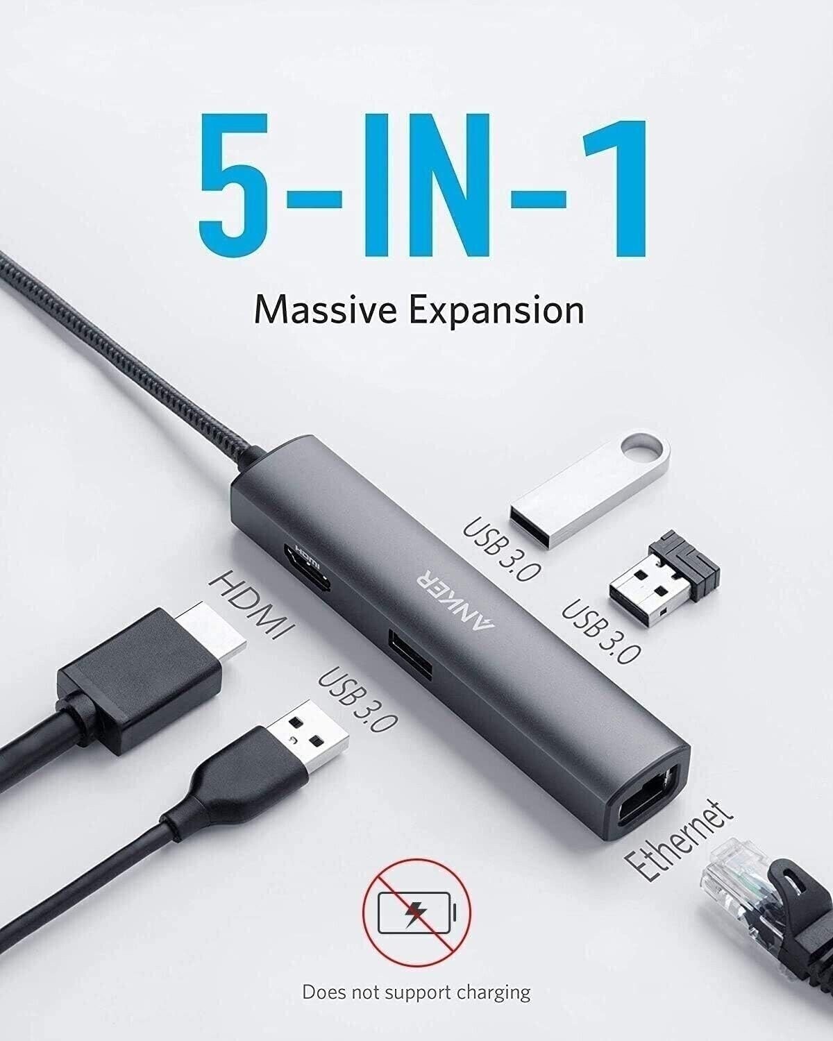 Anker USB C Hub Adapter, 5-in-1 USB C Adapter with 4K USB C to HDMI
