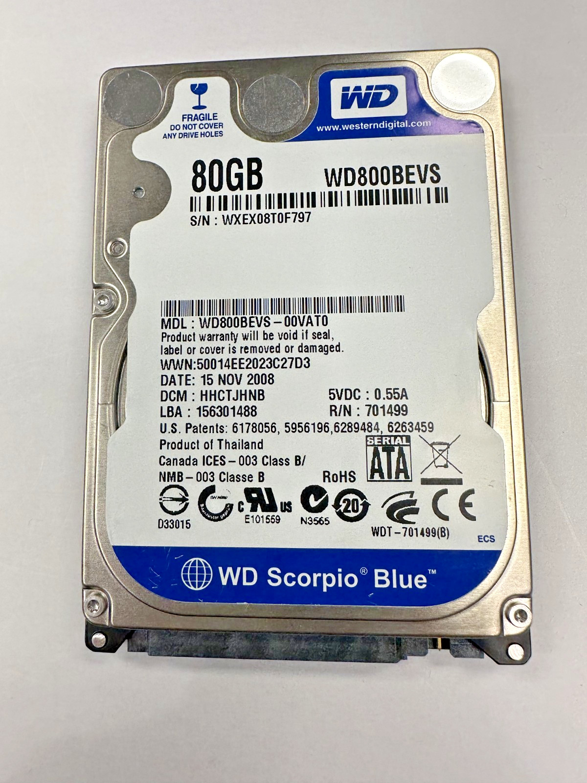 80 GB SATA Western Digital WD Scorpio Blue WD800BEVS-00VAT0
