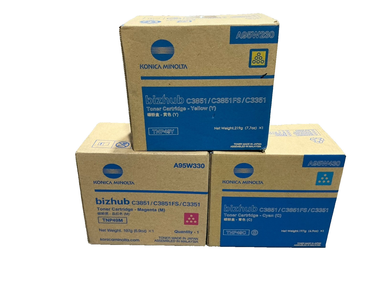 Genuine Konica Minolta TNP-49 Toner Cart Set A95W430, A95W330, A95W230