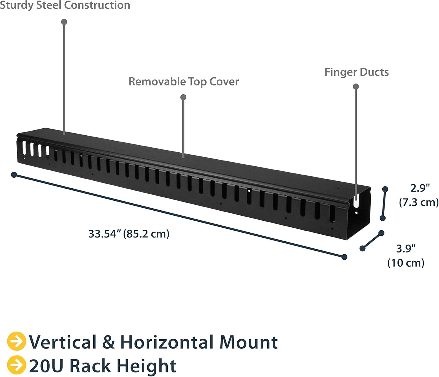 3Ft Vertical Cable Management Duct for 19″ Server Rack – Slotted Wire Raceway