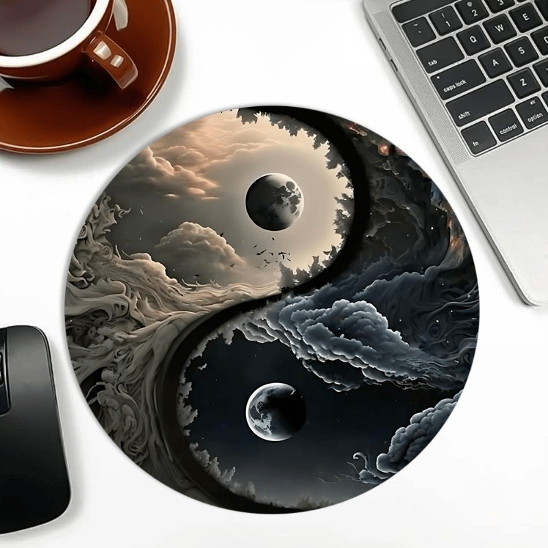 Round Yin Yang Moon Mouse Pad Non-Slip Gaming Desk Mat Office Home Decor Gift