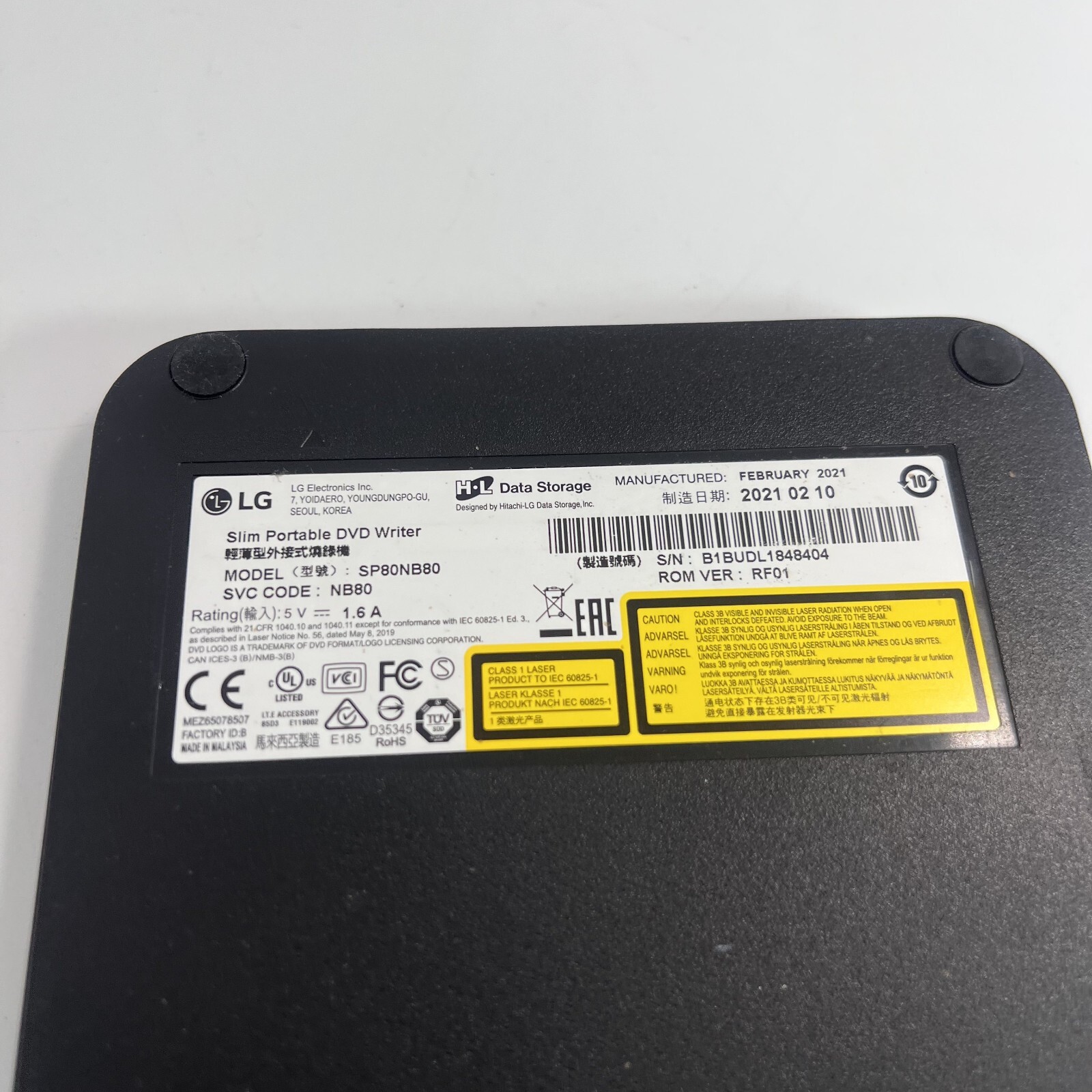 LG Ultra Slim Portable DVD Disc Writer SP80NB80 USB 2.0