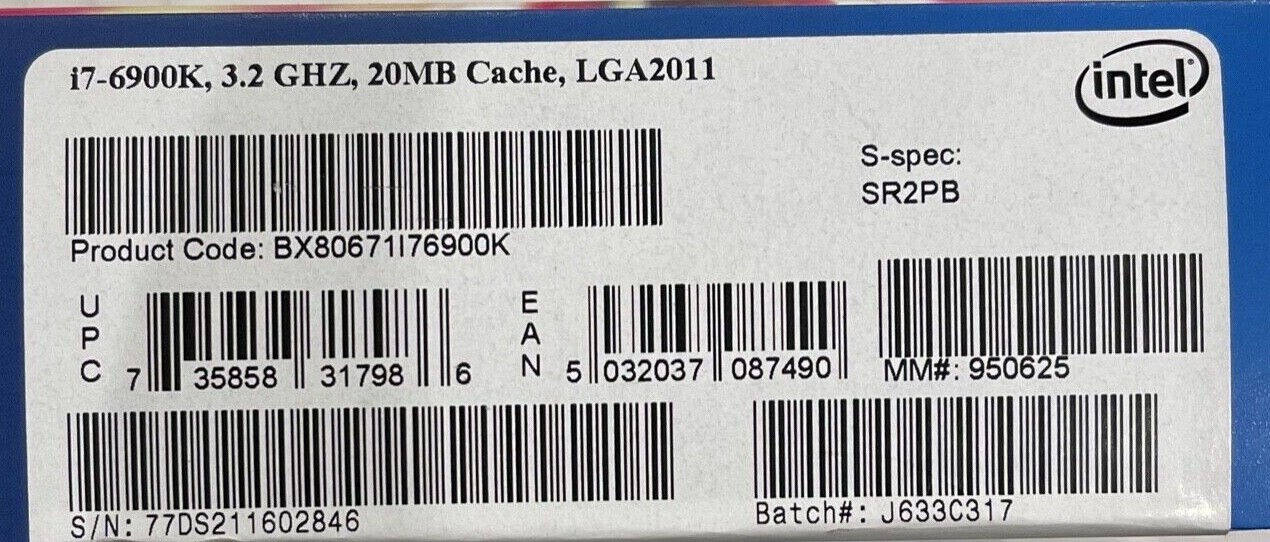 Intel BX80671I76900K SR2PB Core i7-6900K Processor 20M Cache,3.70 GHz NEW RETAIL